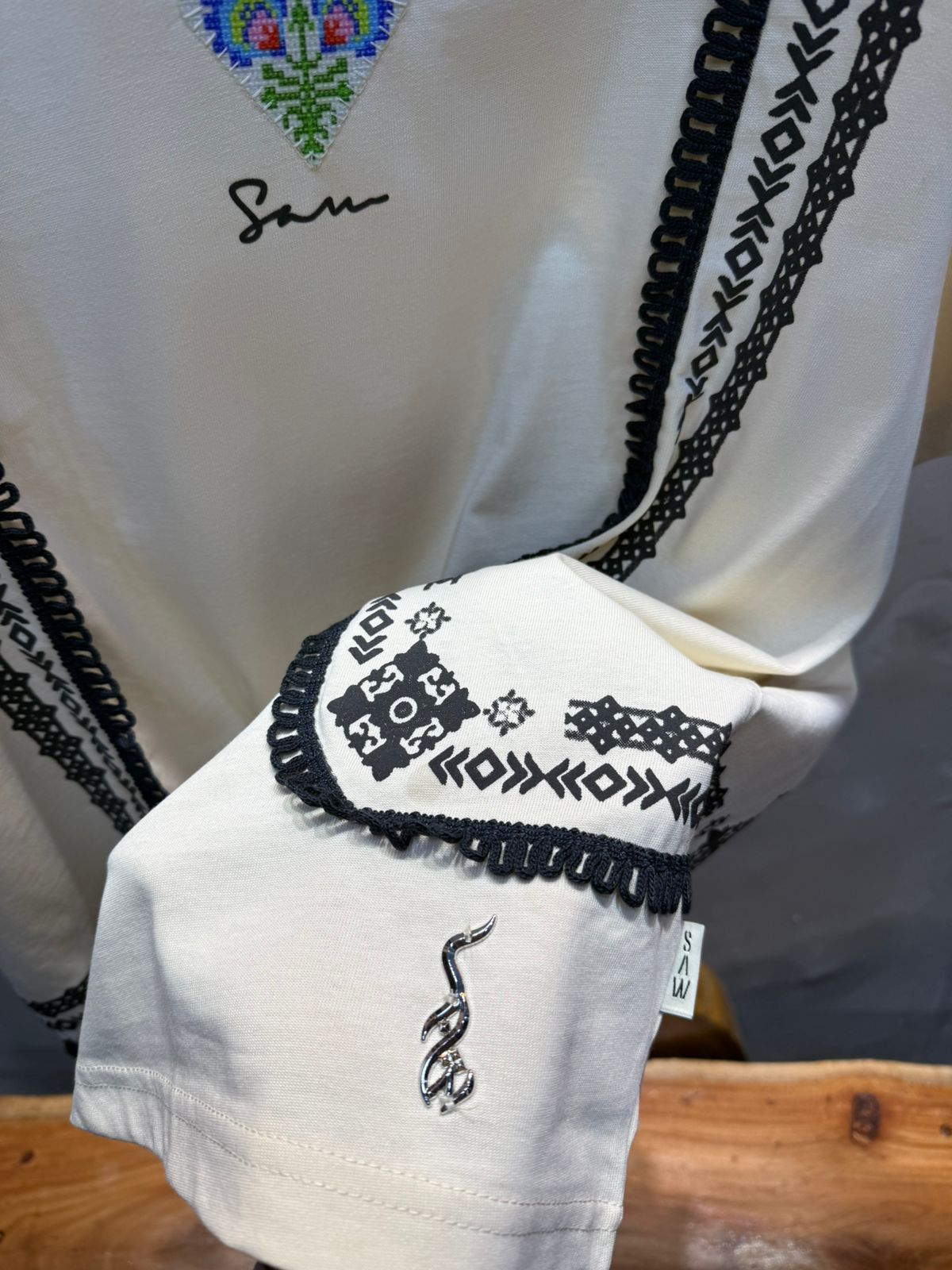 T-Shirt beige Oversize Broderie Marocaine 5080 - ZG PREMIUM