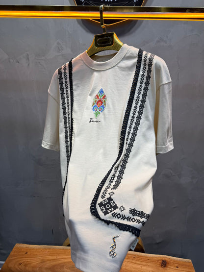 T-Shirt beige Oversize Broderie Marocaine 5080 - ZG PREMIUM