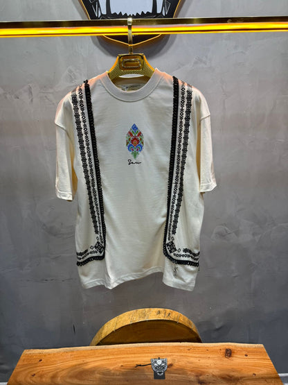T-Shirt beige Oversize Broderie Marocaine 5080 - ZG PREMIUM