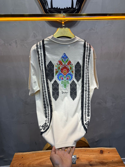T-Shirt beige Oversize Broderie Marocaine 5080