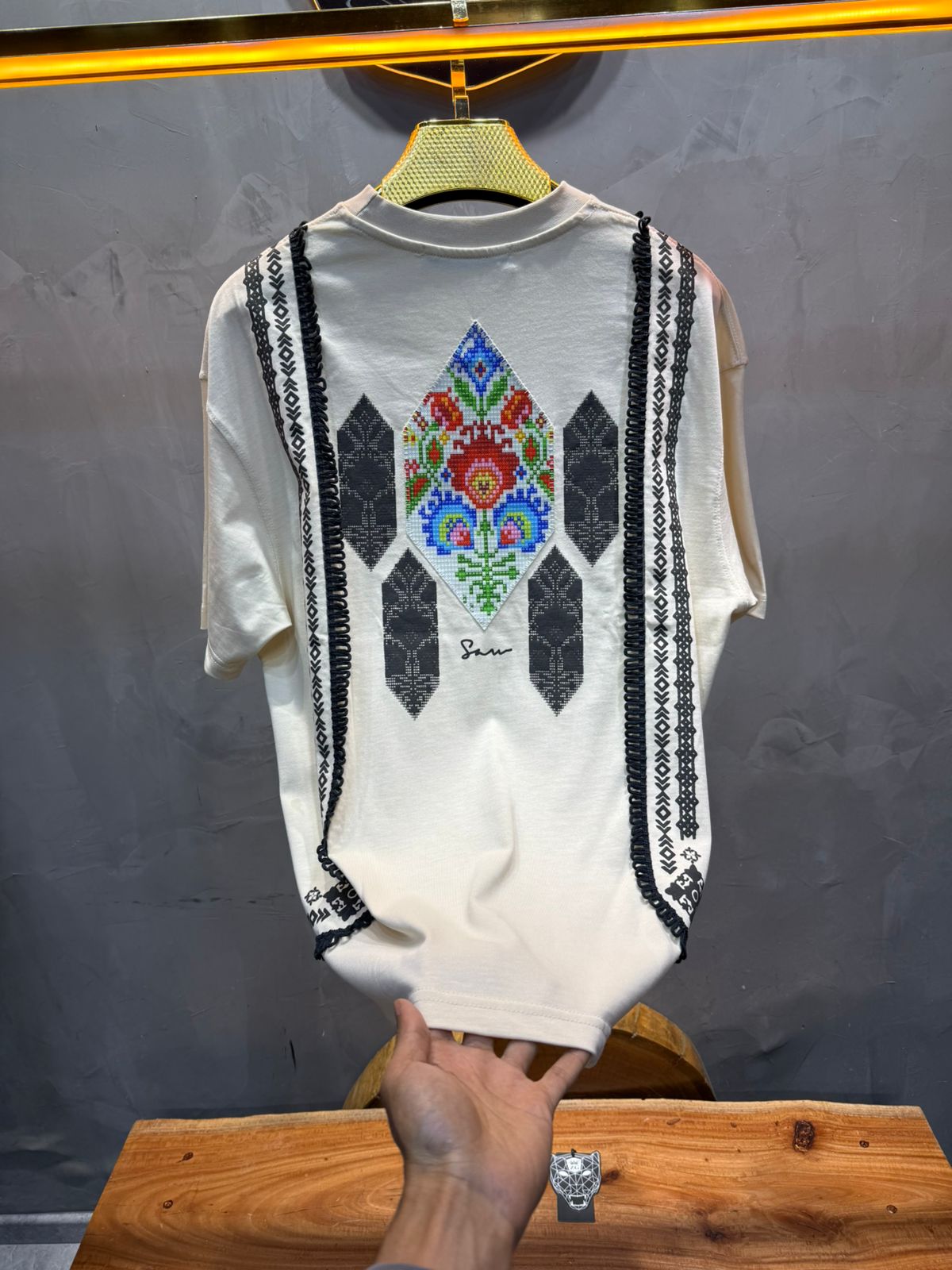 T-Shirt beige Oversize Broderie Marocaine 5080 - ZG PREMIUM