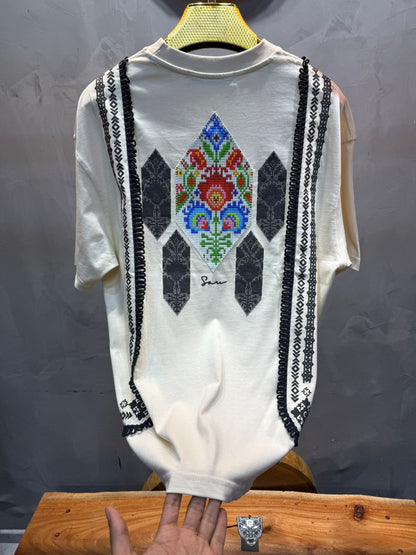 T-Shirt beige Oversize Broderie Marocaine 5080 - ZG PREMIUM