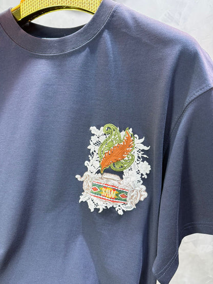 T-Shirt blue Oversize Broderie Dentelle Florale Luxe 5111 - ZG PREMIUM