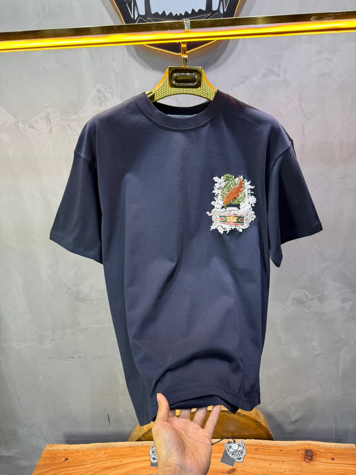 T-Shirt blue Oversize Broderie Dentelle Florale Luxe 5111 - ZG PREMIUM