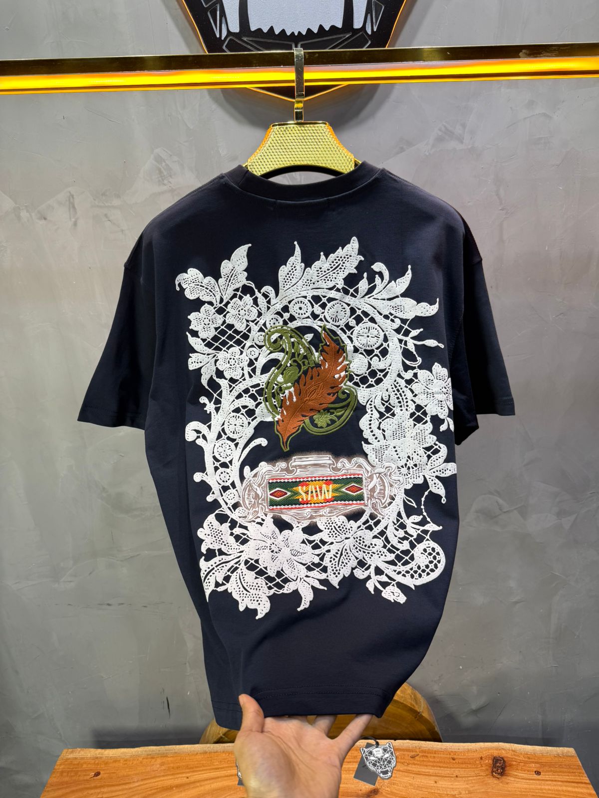 T-Shirt blue Oversize Broderie Dentelle Florale Luxe 5111 - ZG PREMIUM