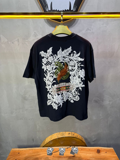 T-Shirt blue Oversize Broderie Dentelle Florale Luxe 5111 - ZG PREMIUM