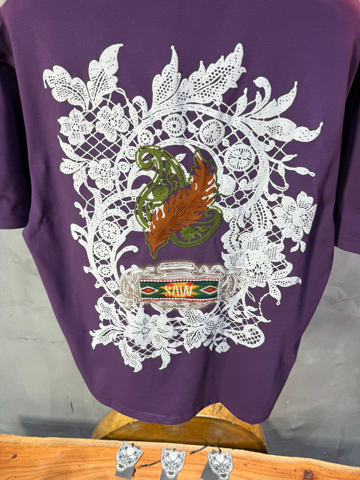 T-Shirt blue Oversize Broderie Dentelle Florale Luxe 5111 - ZG PREMIUM