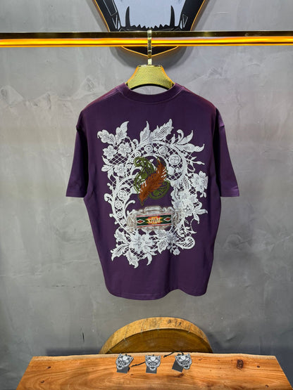 T-Shirt blue Oversize Broderie Dentelle Florale Luxe 5111 - ZG PREMIUM
