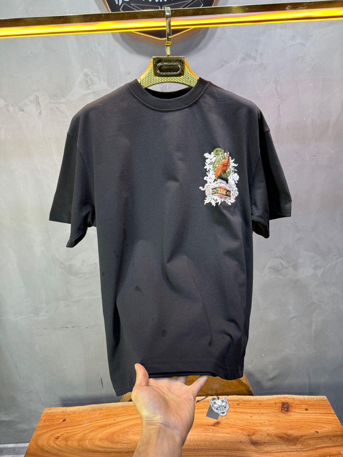 T-Shirt noir Oversize Broderie Dentelle Florale Luxe 5111 - ZG PREMIUM