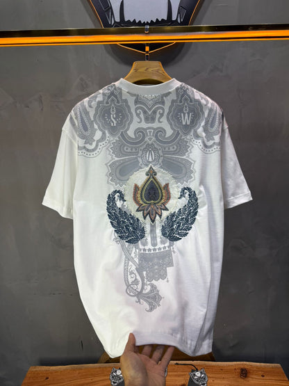 T-Shirt Blanc Oversize Broderie Paisley Baroque SAW 5112