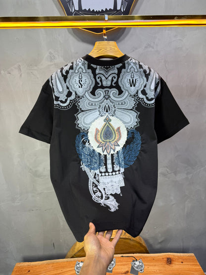 T-Shirt Noir Oversize Broderie Paisley Baroque SAW 5112