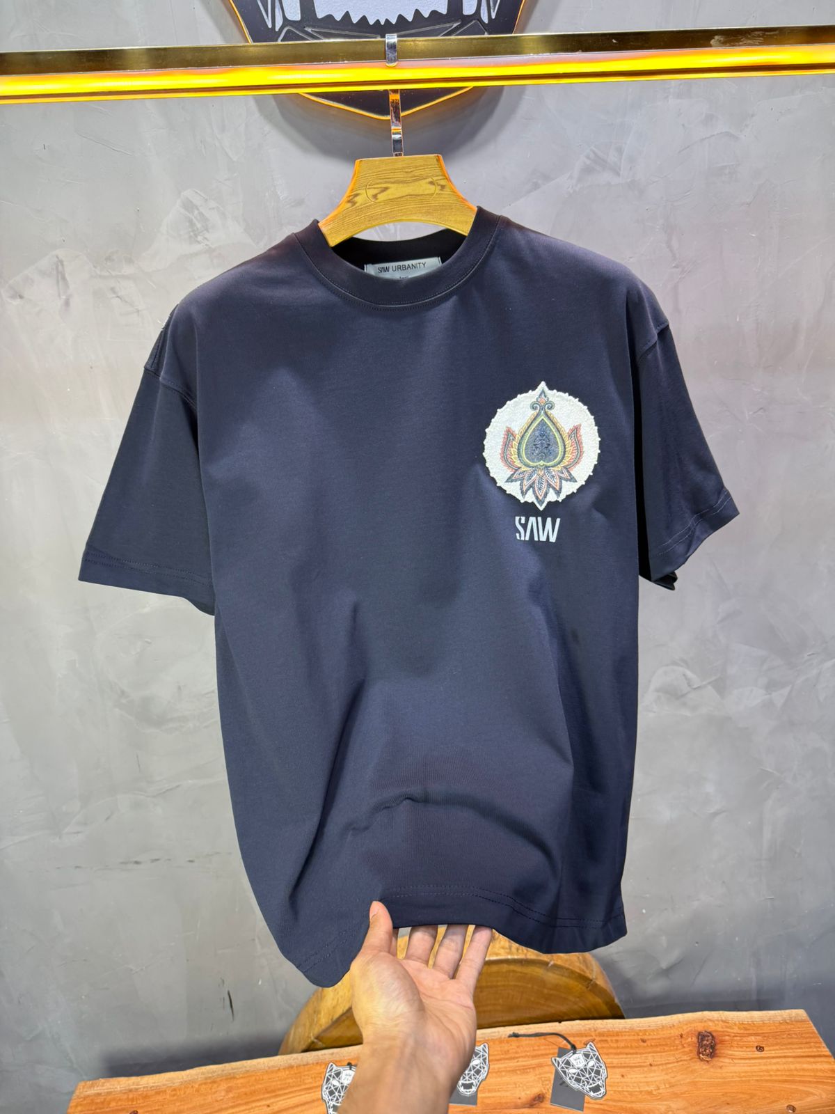T-Shirt Navy blue Oversize Broderie Paisley Baroque SAW 5112