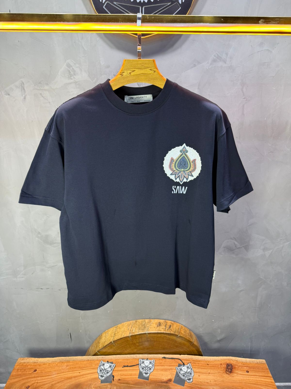 T-Shirt Navy blue Oversize Broderie Paisley Baroque SAW 5112