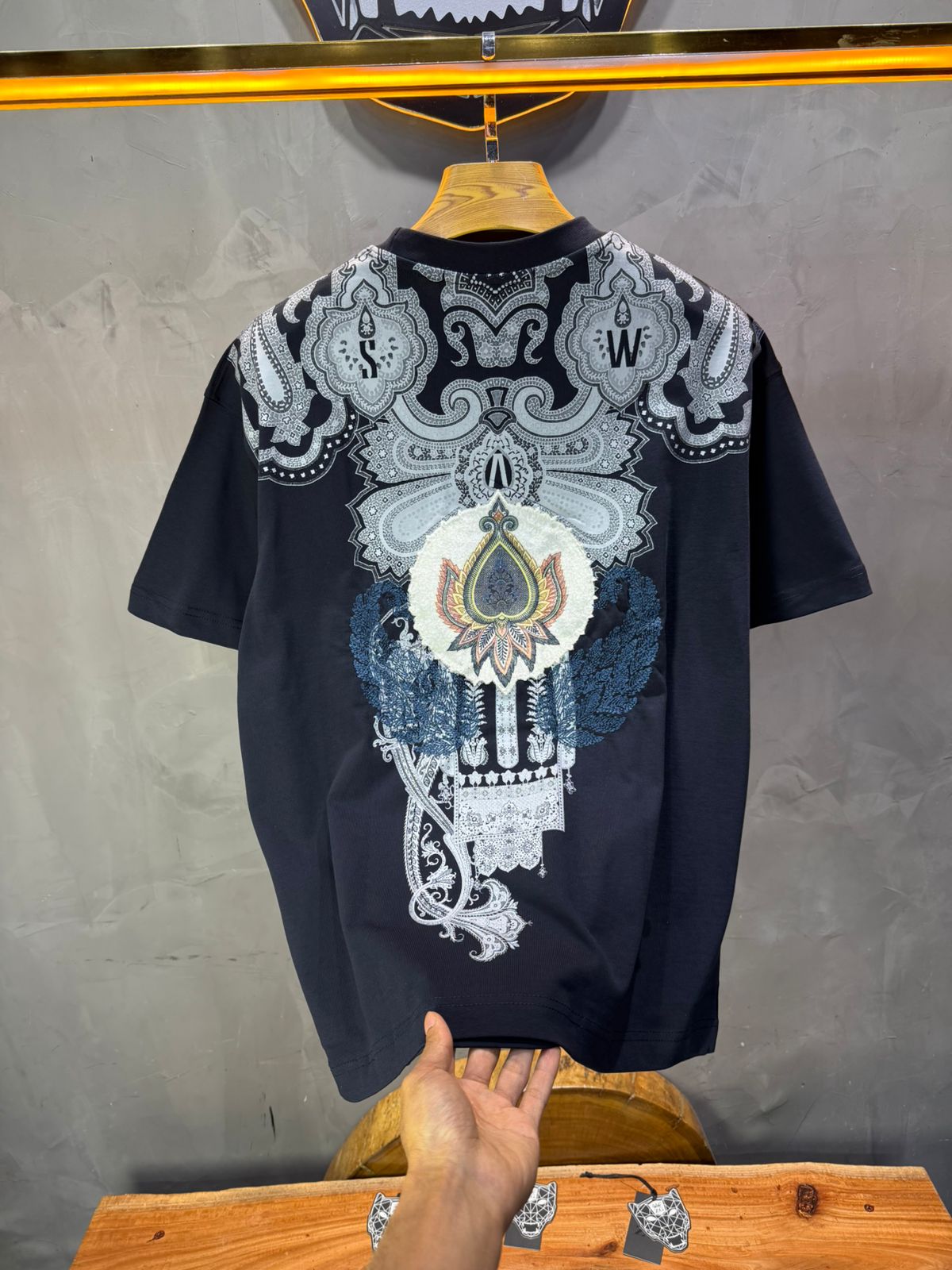 T-Shirt Navy blue Oversize Broderie Paisley Baroque SAW 5112