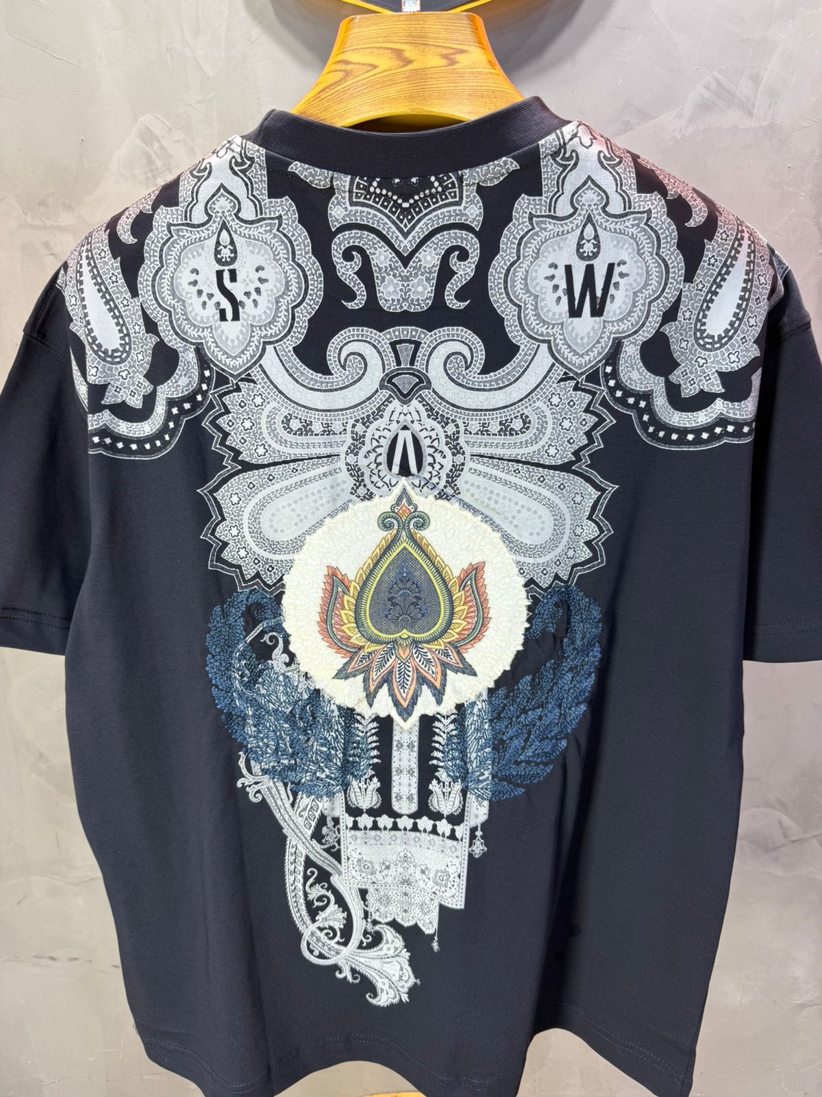 T-Shirt Navy blue Oversize Broderie Paisley Baroque SAW 5112