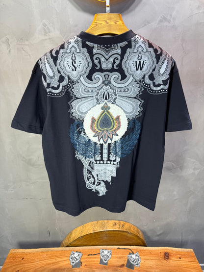 T-Shirt Navy blue Oversize Broderie Paisley Baroque SAW 5112