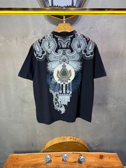 T-Shirt Navy blue Oversize Broderie Paisley Baroque SAW 5112
