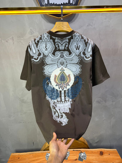 T-Shirt brown Oversize Broderie Paisley Baroque SAW 5112