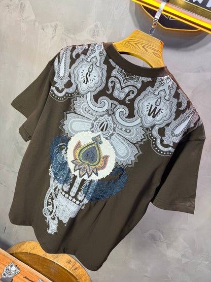 T-Shirt brown Oversize Broderie Paisley Baroque SAW 5112