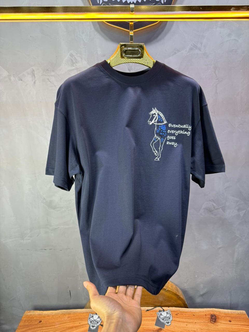 T-Shirt Navy Blue Oversize Broderie Cheval 5054