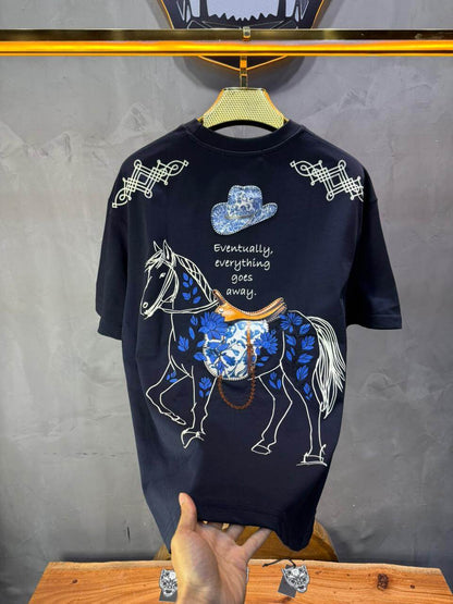 T-Shirt Navy Blue Oversize Broderie Cheval 5054