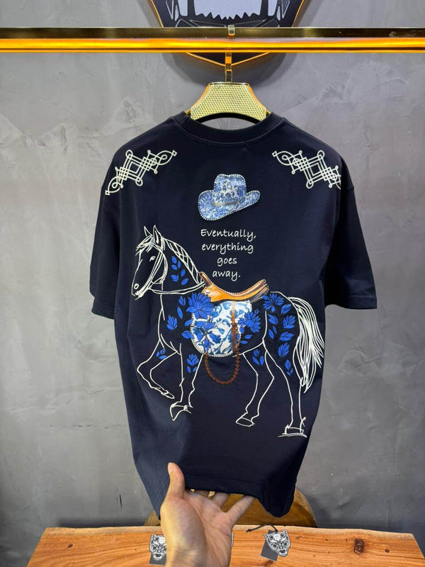 T-Shirt Navy Blue Oversize Broderie Cheval 5054