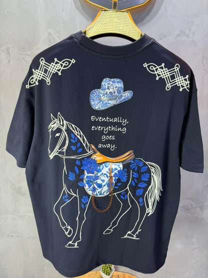 T-Shirt Navy Blue Oversize Broderie Cheval 5054