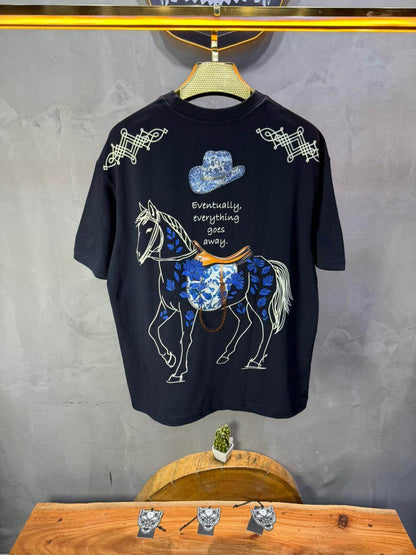T-Shirt Navy Blue Oversize Broderie Cheval 5054