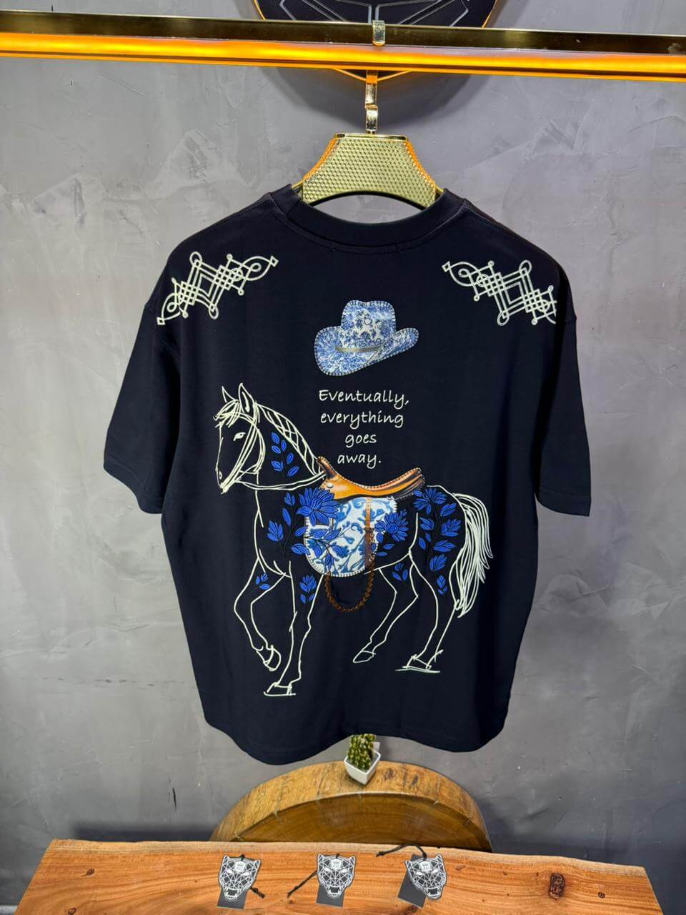T-Shirt Navy Blue Oversize Broderie Cheval 5054