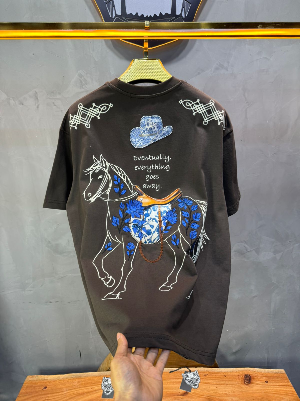 T-Shirt brown Oversize Broderie Cheval 5054 - ZG PREMIUM