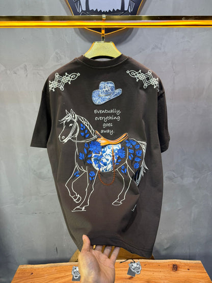 T-Shirt brown Oversize Broderie Cheval 5054 - ZG PREMIUM