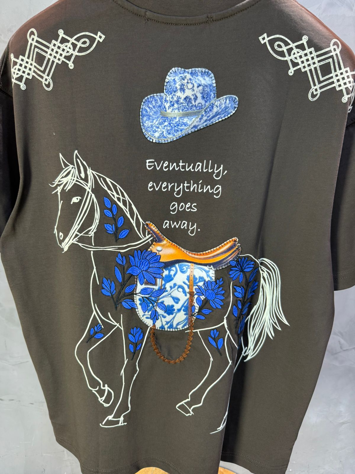 T-Shirt brown Oversize Broderie Cheval 5054 - ZG PREMIUM