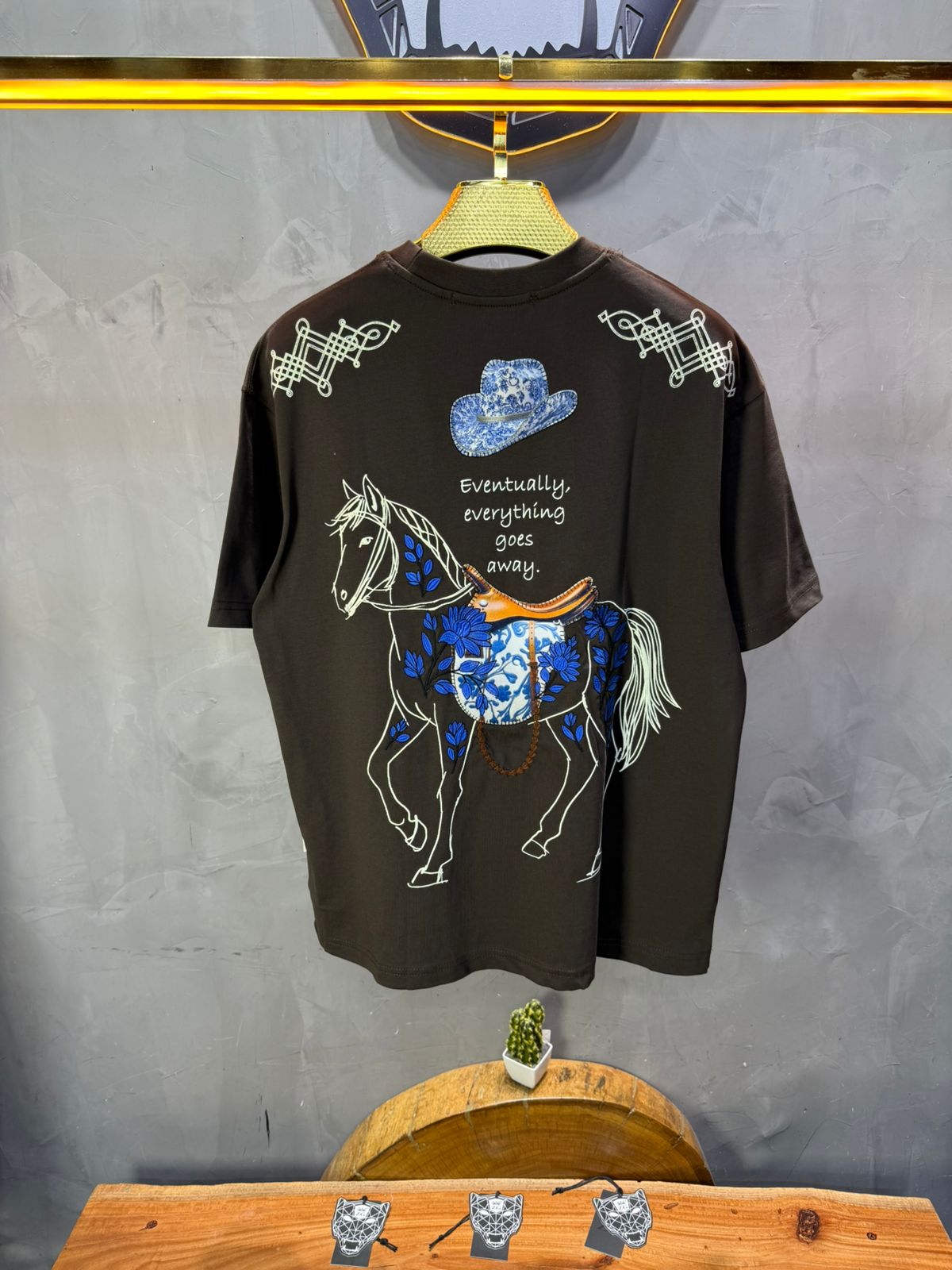 T-Shirt brown Oversize Broderie Cheval 5054 - ZG PREMIUM