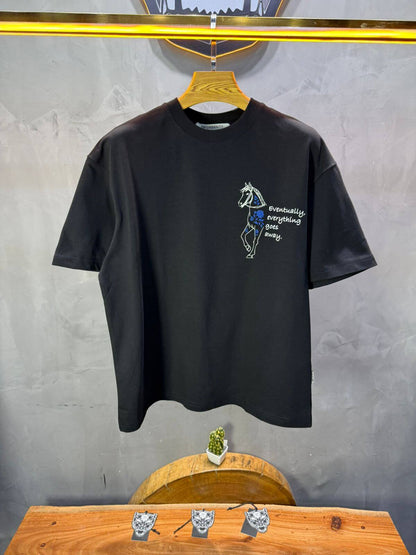 T-Shirt Noir Oversize Broderie Cheval 5054