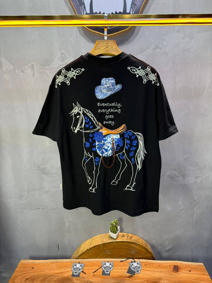 T-Shirt Noir Oversize Broderie Cheval 5054
