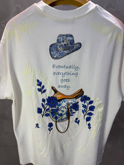 T-Shirt blanc Oversize Broderie Cheval 5054