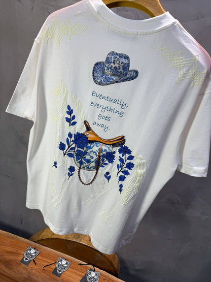 T-Shirt blanc Oversize Broderie Cheval 5054