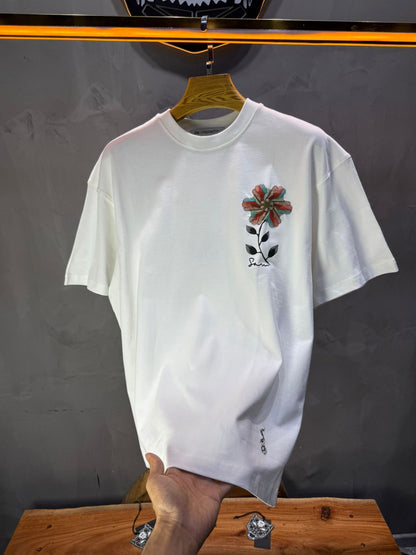 T-Shirt Oversize blanc Broderie Fleur Baroque Blanc Premium 5090 - ZG PREMIUM