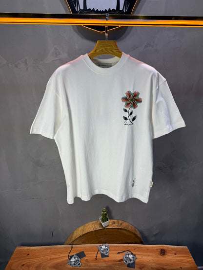 T-Shirt Oversize blanc Broderie Fleur Baroque Blanc Premium 5090 - ZG PREMIUM