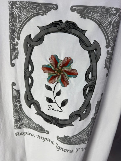 T-Shirt Oversize blanc Broderie Fleur Baroque Blanc Premium 5090 - ZG PREMIUM