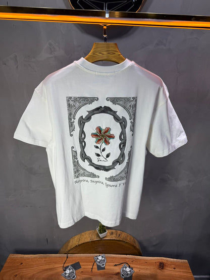 T-Shirt Oversize blanc Broderie Fleur Baroque Blanc Premium 5090 - ZG PREMIUM