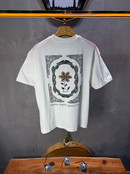 T-Shirt Oversize blanc Broderie Fleur Baroque Blanc Premium 5090 - ZG PREMIUM