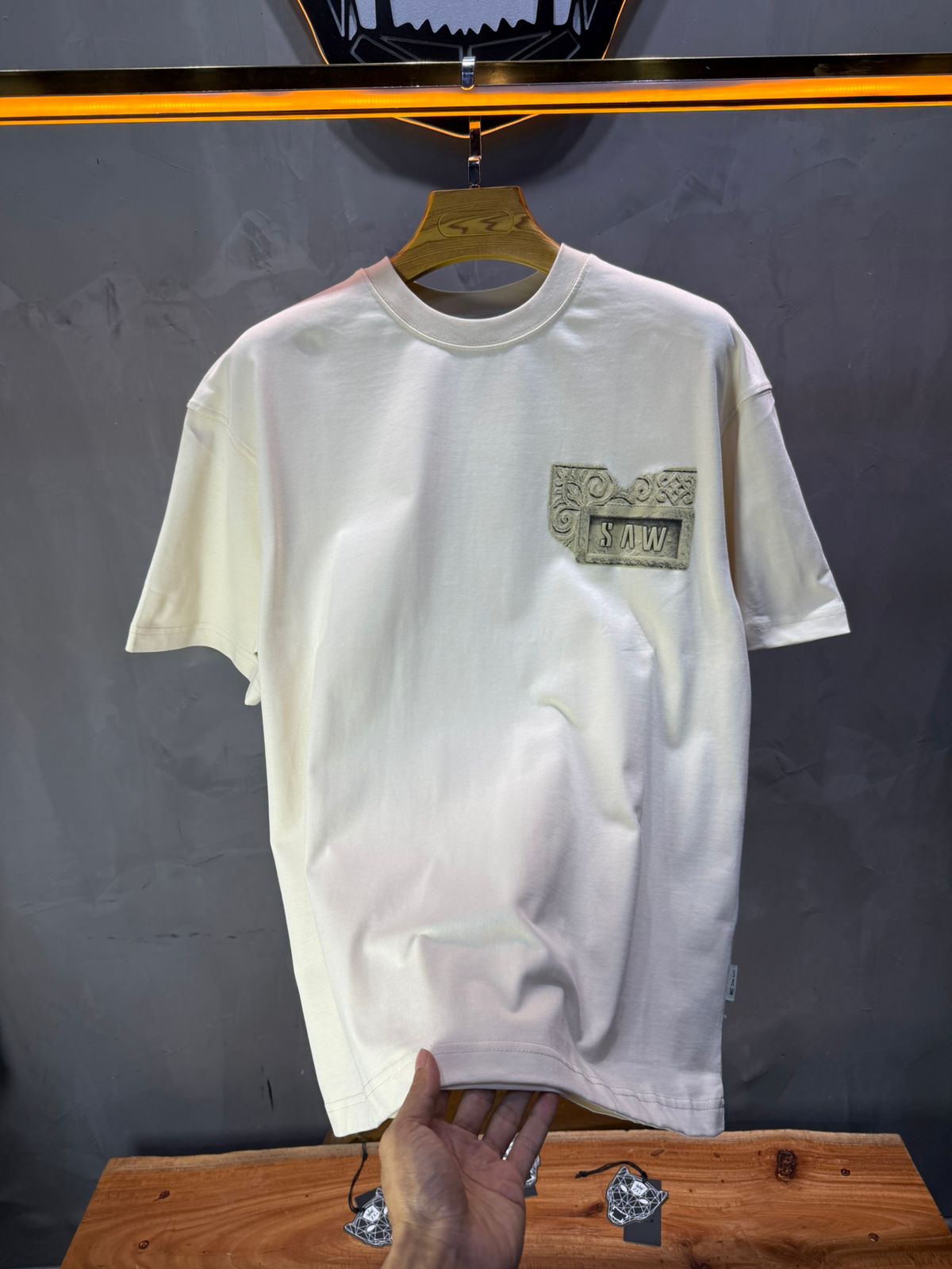T-Shirt Oversize beige SAW Baroque 3D Oriental Paisley Noir Premium 5107 - ZG PREMIUM