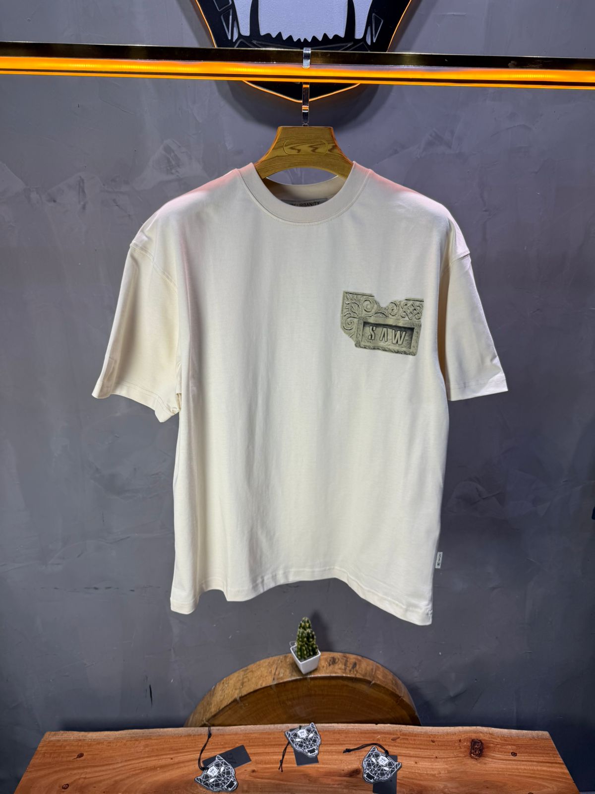 T-Shirt Oversize beige SAW Baroque 3D Oriental Paisley Noir Premium 5107 - ZG PREMIUM
