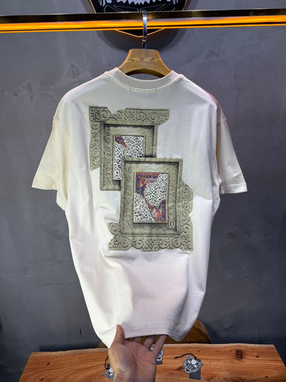 T-Shirt Oversize beige SAW Baroque 3D Oriental Paisley Noir Premium 5107