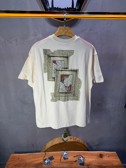 T-Shirt Oversize beige SAW Baroque 3D Oriental Paisley Noir Premium 5107 - ZG PREMIUM