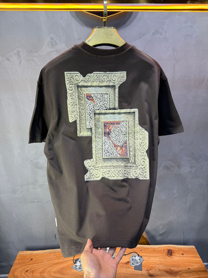 T-Shirt Oversize brown SAW Baroque 3D Oriental Paisley Noir Premium 5107 - ZG PREMIUM