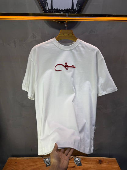 T-Shirt Oversize Blanc Broderie Calligraphie "حق" Arabe 5052