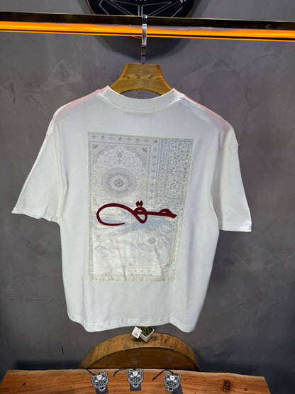 T-Shirt Oversize Blanc Broderie Calligraphie "حق" Arabe 5052