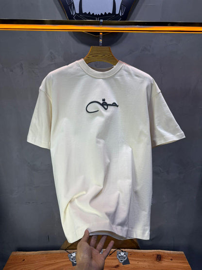 T-Shirt Oversize Beige Broderie Calligraphie "حق" Arabe 5052